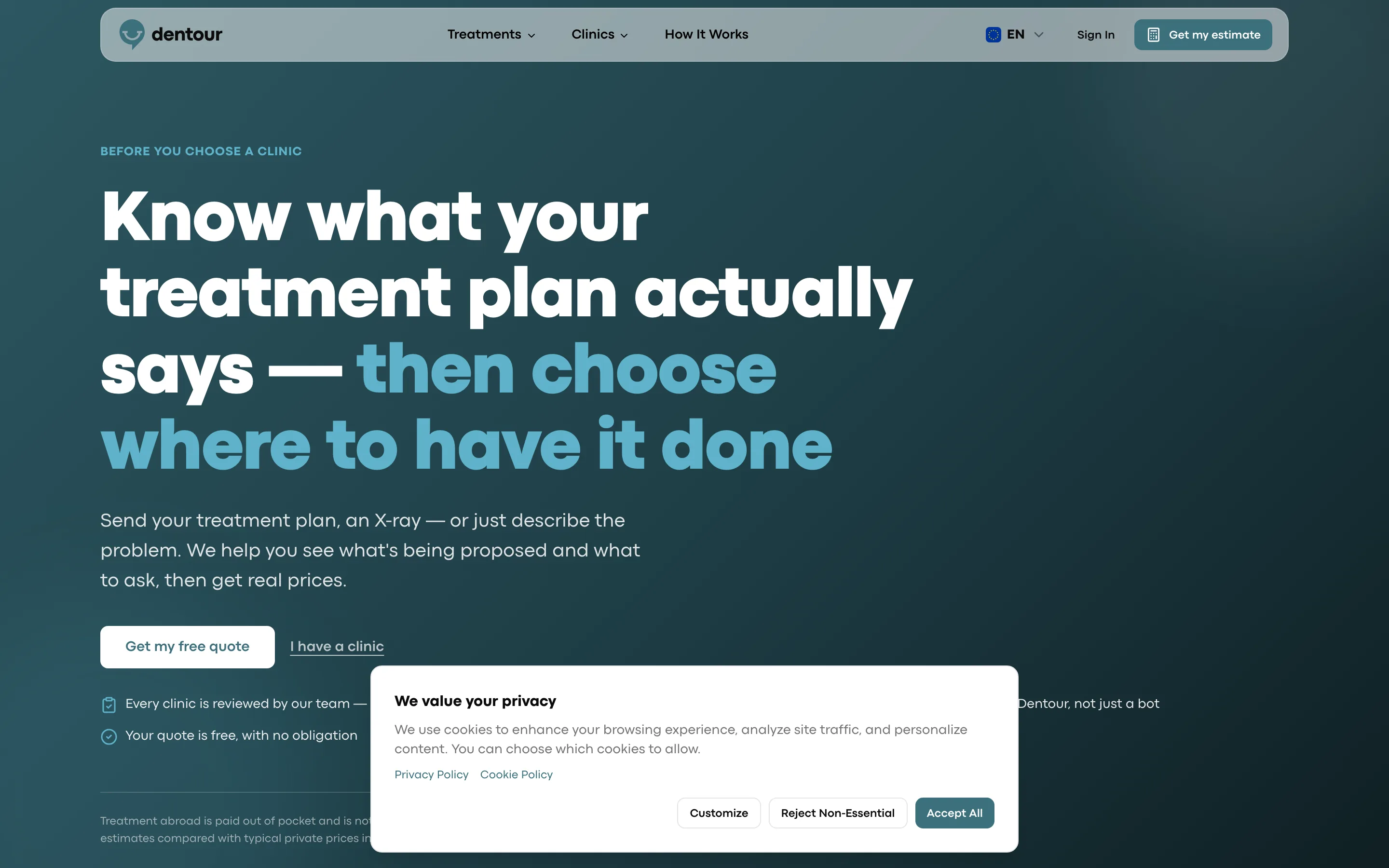 Desktop screenshot of the dentour.eu site