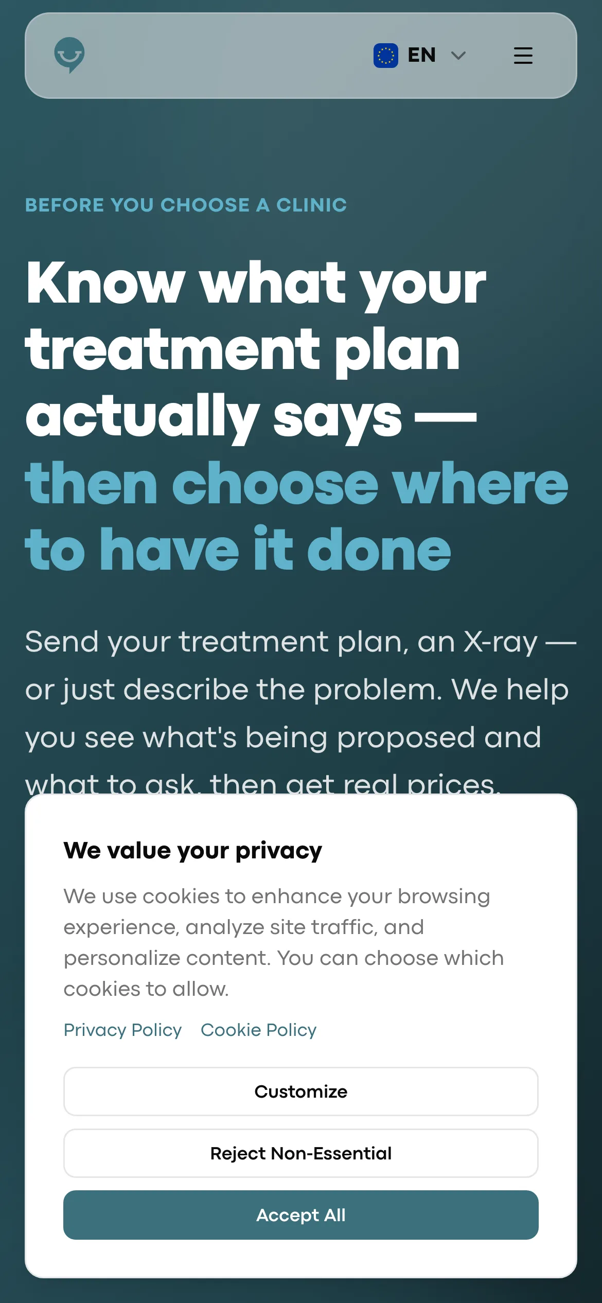 Mobile screenshot of the dentour.eu site